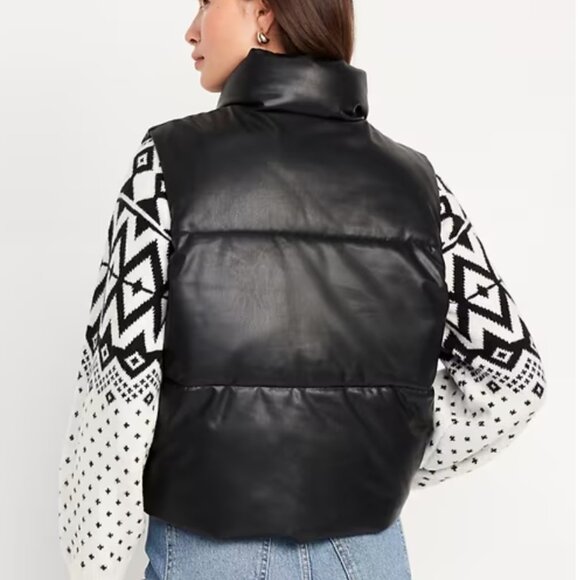 Old Navy - Faux-Leather Puffer Vest size small - Picture 2 of 5